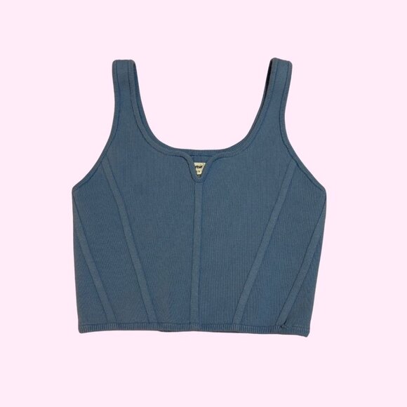 NWOT Aerie Faux-Corset Ribbed Cropped Tank Top, Blue, Size L - Picture 1 of 4